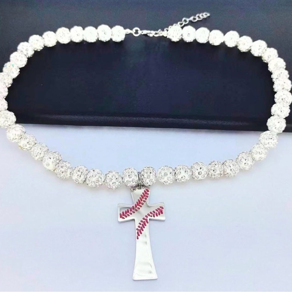 Dazzling Silver and Red Cross Necklace